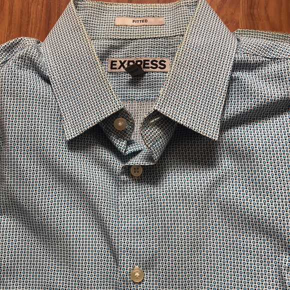 Express Fitted Aqua Black Geo Print Dress Shirt - Picture 4 of 4